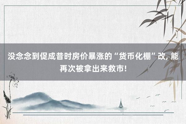 没念念到促成昔时房价暴涨的“货币化棚”改, 能再次被拿出来救市!
